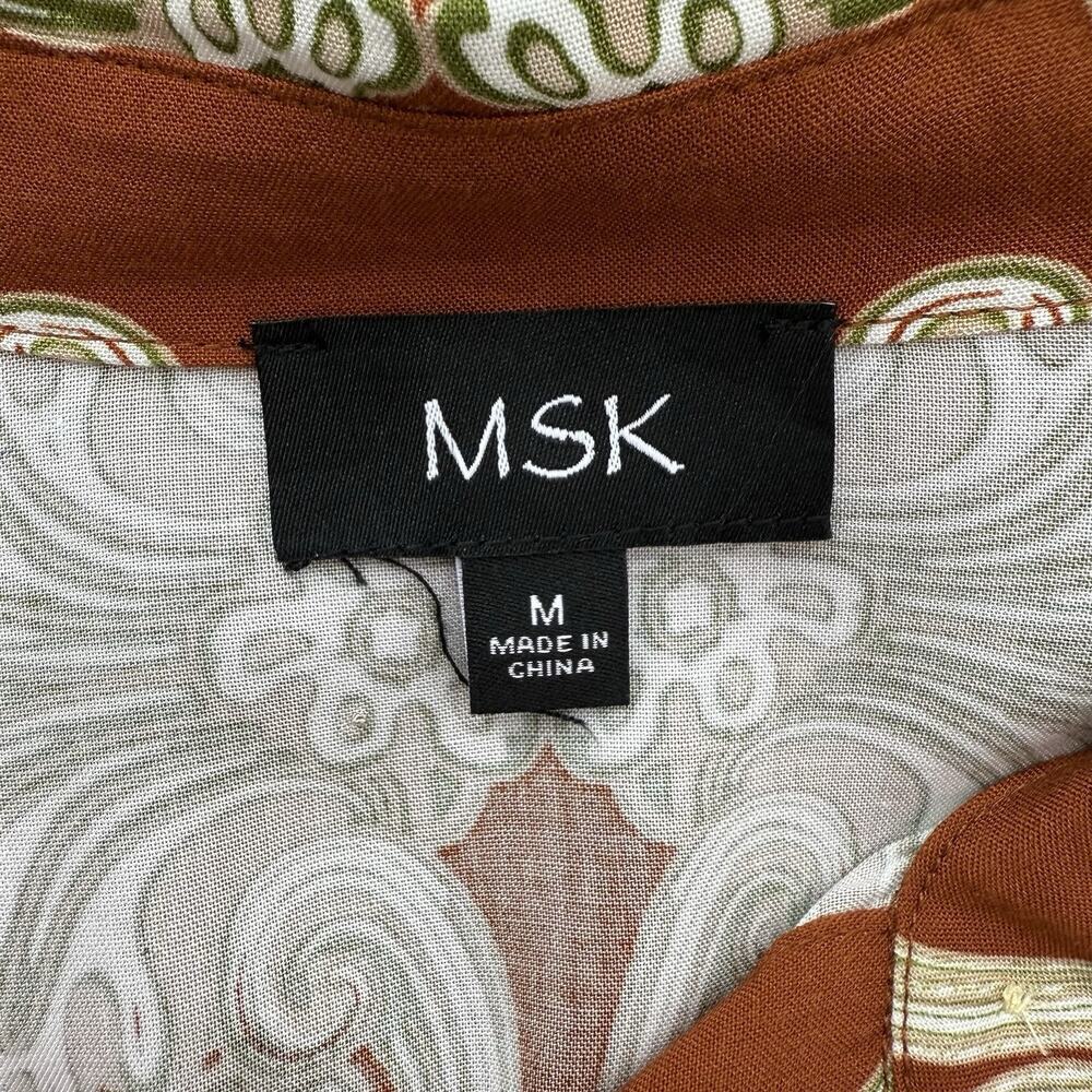 MSK Midi Belted Shirt Dress M Paisley Button Front Long Sleeve Collared Eclectic - Picture 6 of 10